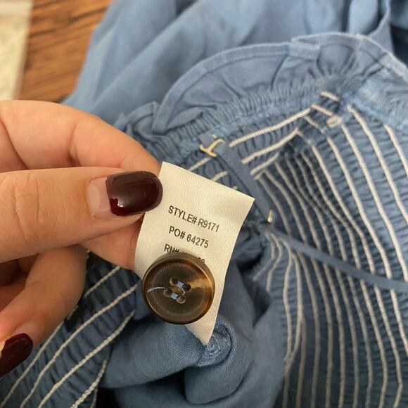 Lulu's Take A Wonder Denim Blue Smocked Linen Blend Wide-Leg Jumpsuit Size XS - Picture 9 of 10